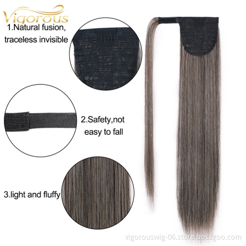 High Quality Best Clip In Ponytail Hot Sale Long Gray Straight For Women Tape In Natural Hair Extension Supplier